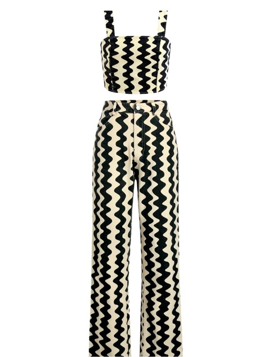 Cider Other - NWT Cider Black Cream Wave Matching Set Crop Top Wide Leg Pants Size Large